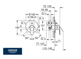 MEDIDAS MONOMANDO BAÑO-DUCHA EMPOTRADO EUROSMART GROHE